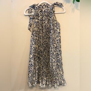 JACKIE K Satin Halter Dress w/ Pleat Details and Bows on Shoulders - Cream/Navy